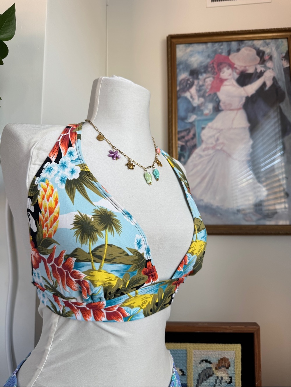Tropical Halter Tie Back Y2K Bikini Top